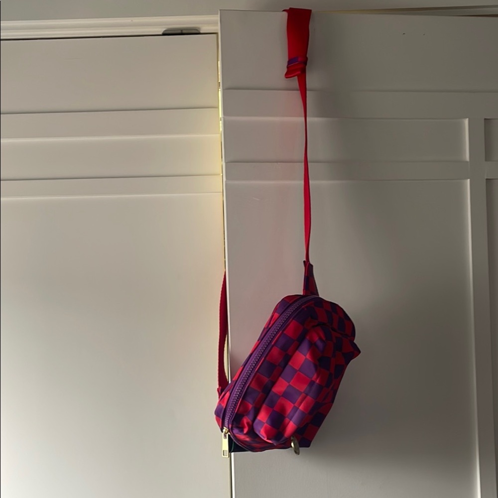 Red and Purple Checkered Crossbody Bag